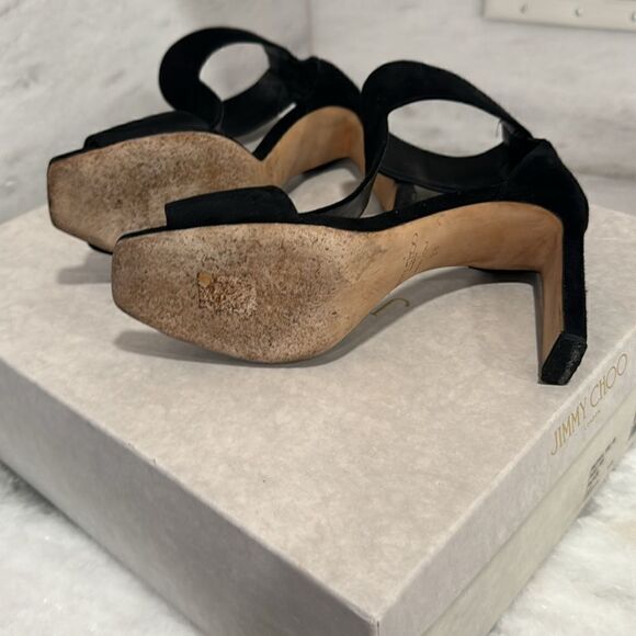 Jimmy Choo Bethel 100 black ankle strap open toe suedestrappy heels 38 - Picture 14 of 16